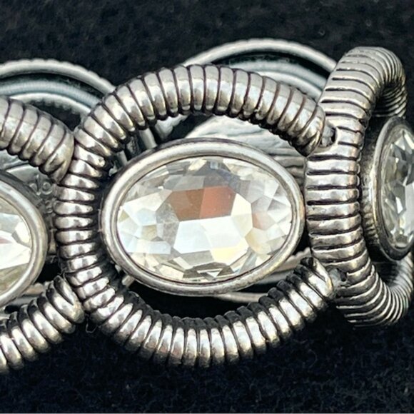 Lia Sophia Coil Clear Cut Crystals Silvertone Stretch Bracelet - Picture 4 of 6